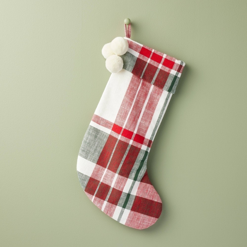 Festive Plaid Christmas Stocking Red/Green/Cream - Hearth & Hand Magnolia Target